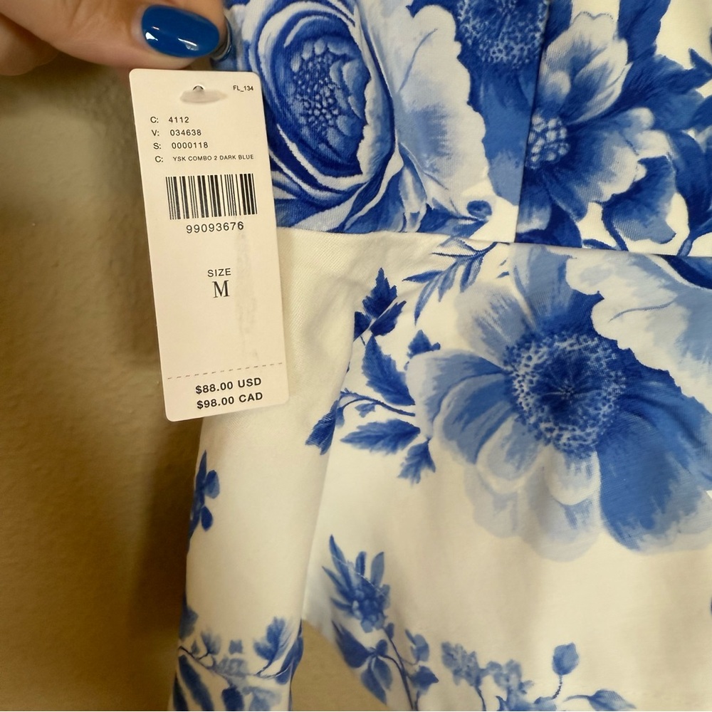 NWT Maeve Blue White Floral Square Neck Peplum Top Medium - Picture 5 of 8